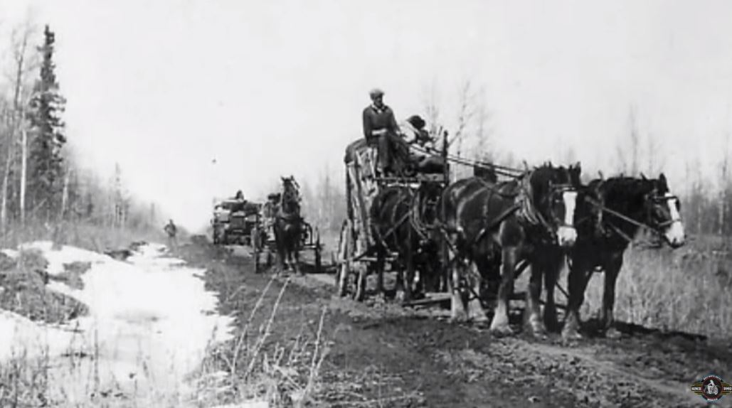 Image of wagons on early road in Saddle Hills County from South Peace Regional Archives