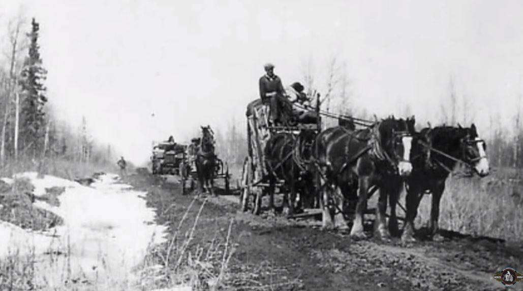Image of horse and buggies on old roads