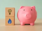 Image of Piggy Bank next to Blocks with Gas and Electricity icons on